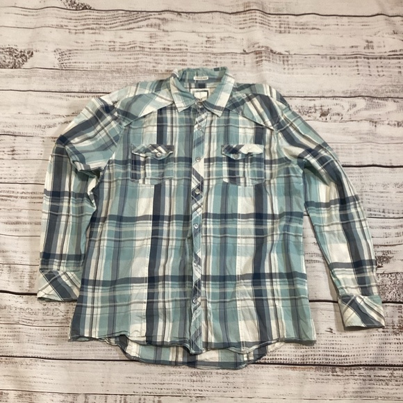 1638. BKE Men’s Pastel Blue, Turquoise & White Plaid Button-Up Shirt EUC XL  - Picture 1 of 2